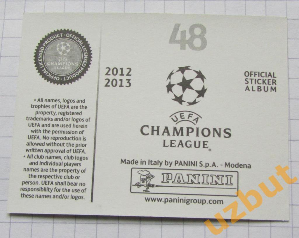 Наклейка № 48 Эмблема \ ПСЖ \ ЛЧ по футболу 2012-2013 Panini 1