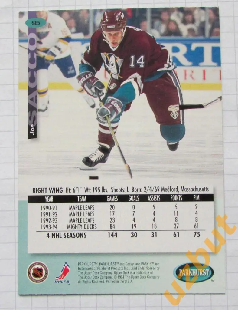 Карточка НХЛ Джо Сакко Майти Дакс # se 5 Joe Sacco 1994 1