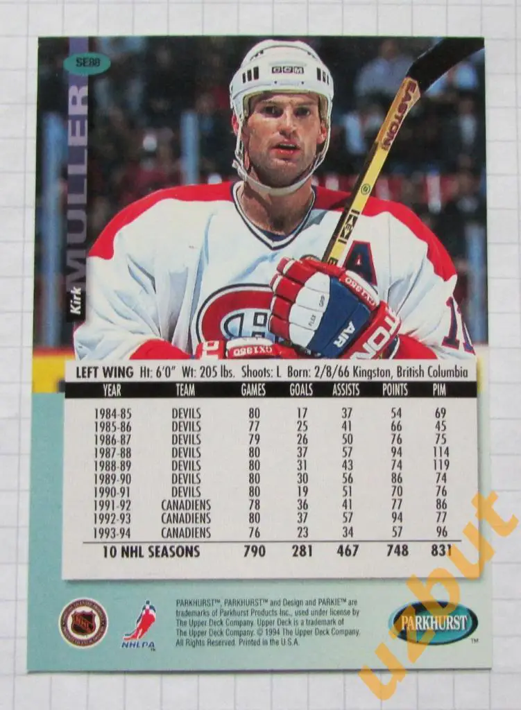 Карточка НХЛ Кирк Мюллер Монреаль Канадиенс # se 88 Kirk Muller 1994 1