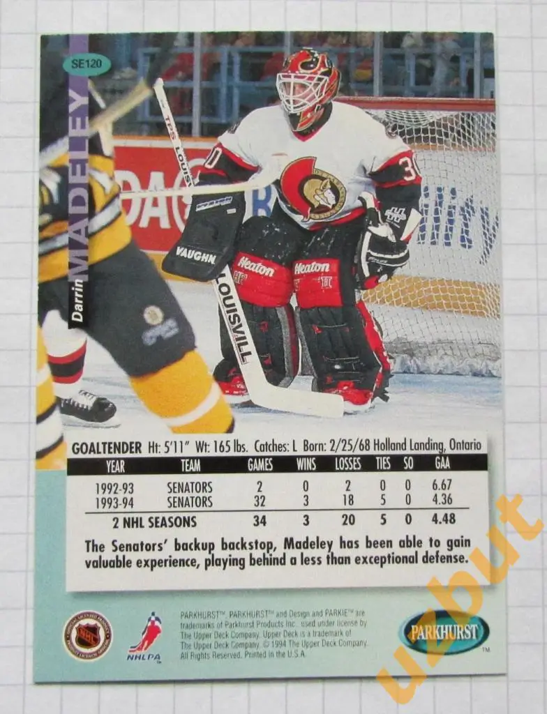 Карточка НХЛ Даррин Маделей Оттава Сенаторз # se 120 Darrin Madeley 1994 1