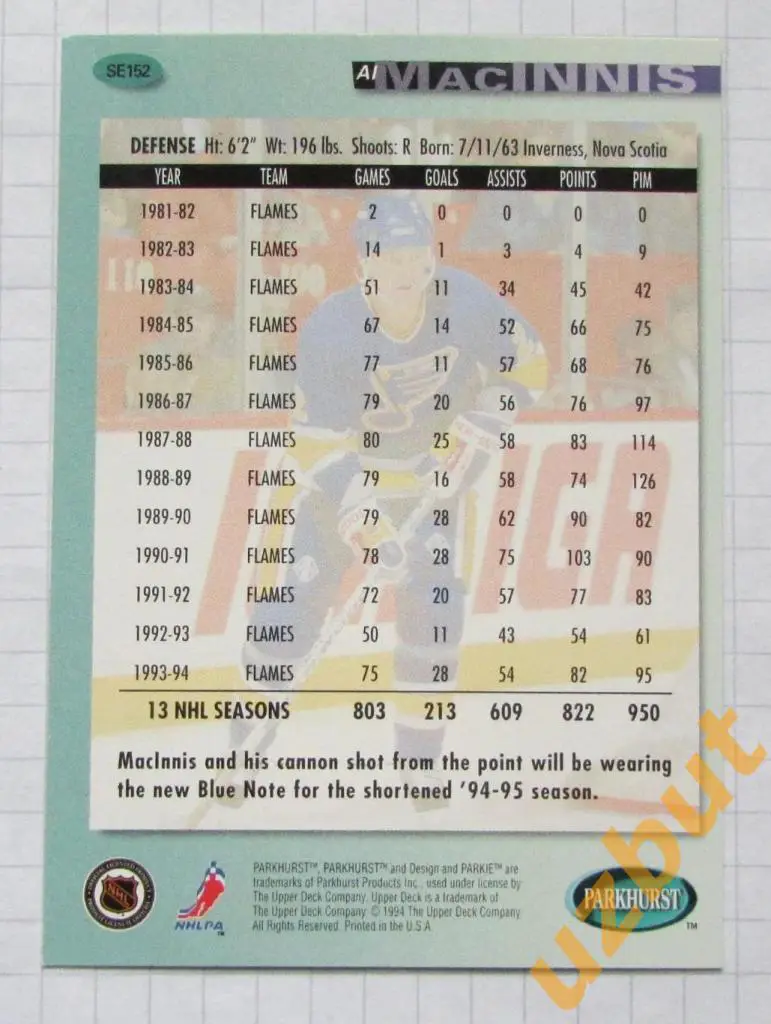 Карточка НХЛ Эл МакиннисСент-Луис Блюз # se 152 Al Maclnnis 1994 1