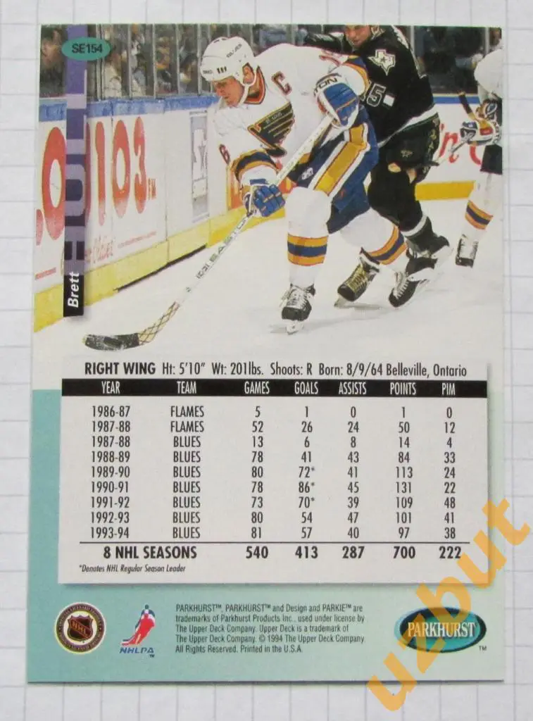 Карточка НХЛ Бретт Халл Сент-Луис Блюз # se 154 Brett Hull 1994 1