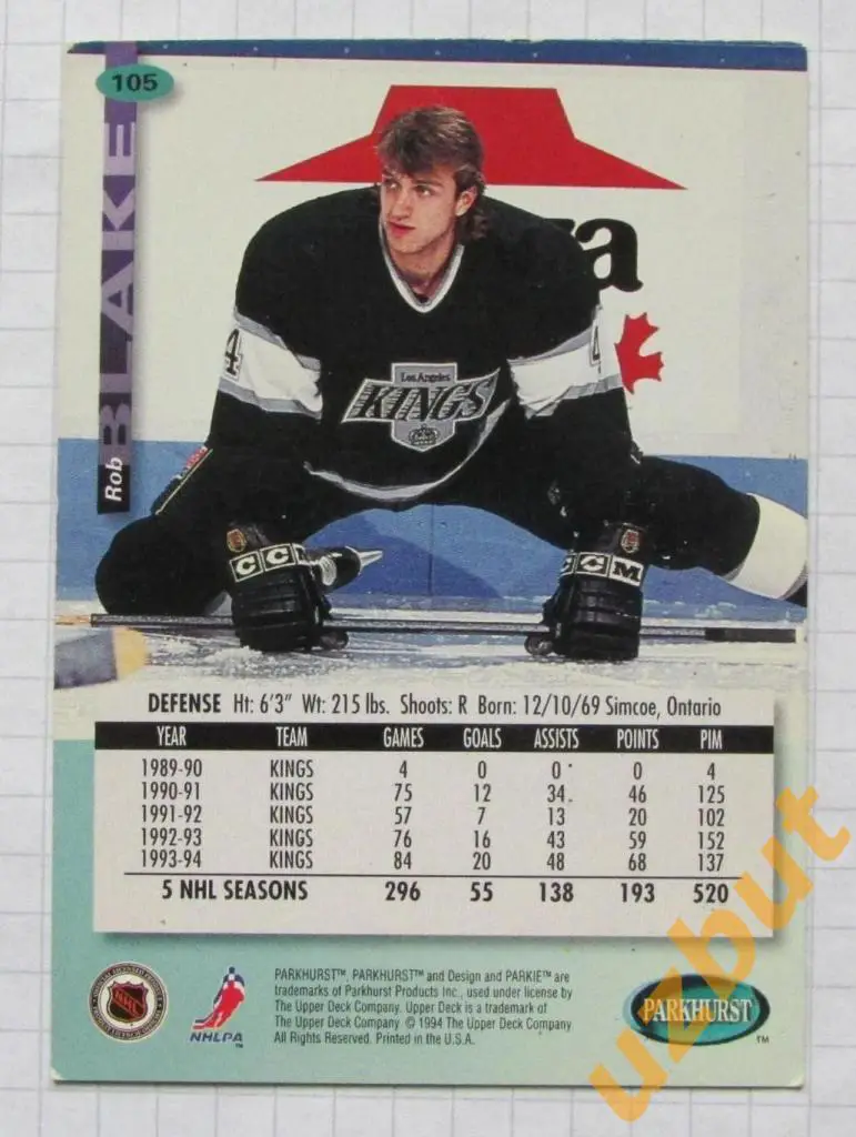 Карточка НХЛ Роб Блейк Лос-Анджелес Кингз # 105 Rob Blake 1994 1