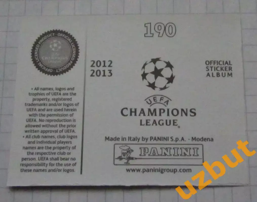 Наклейка № 190 Кержаков Зенит Panini ЛЧ 2012-2013 1