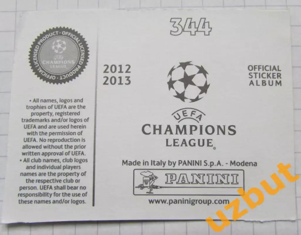 Наклейка № 344 Андреа Пирло Ювентус Panini ЛЧ 2012-2013 1