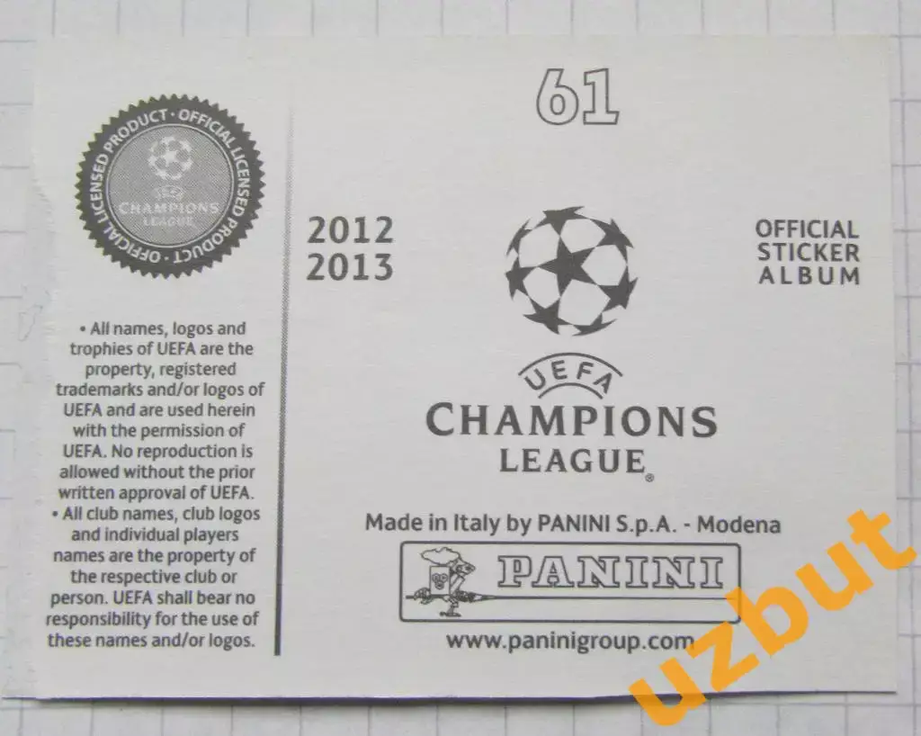 Наклейка № 61 Хавьер Пасторе ПСЖ Panini ЛЧ 2012-2013 (2) 1