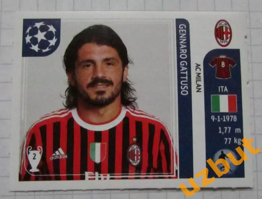 Наклейка № 508 Дженнаро Гаттузо Милан ЛЧ по футболу 2011-2012 Panini