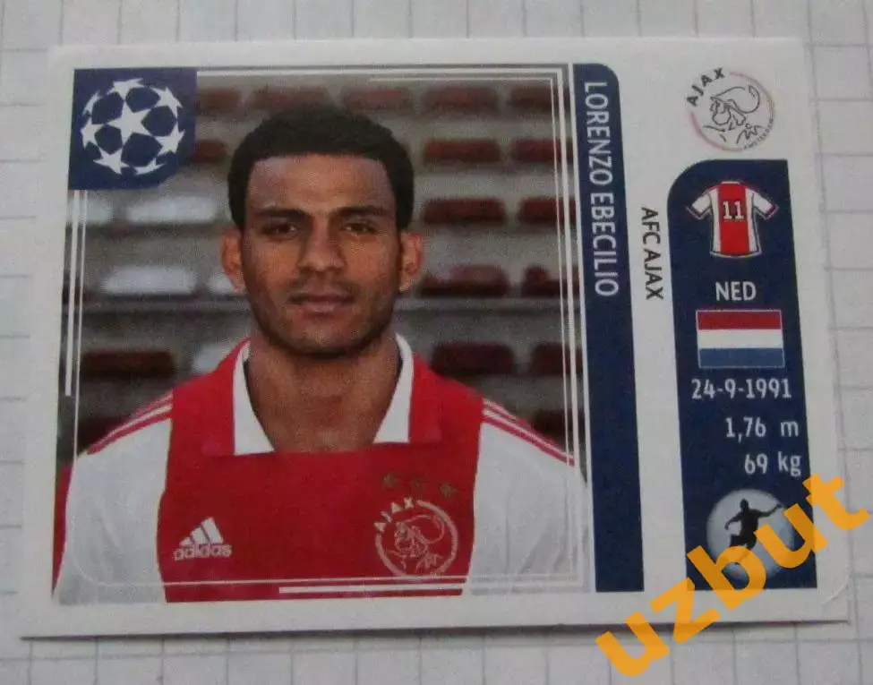 Наклейка № 256 Лоренцо Эбесилио Аякс ЛЧ по футболу 2011-2012 Panini