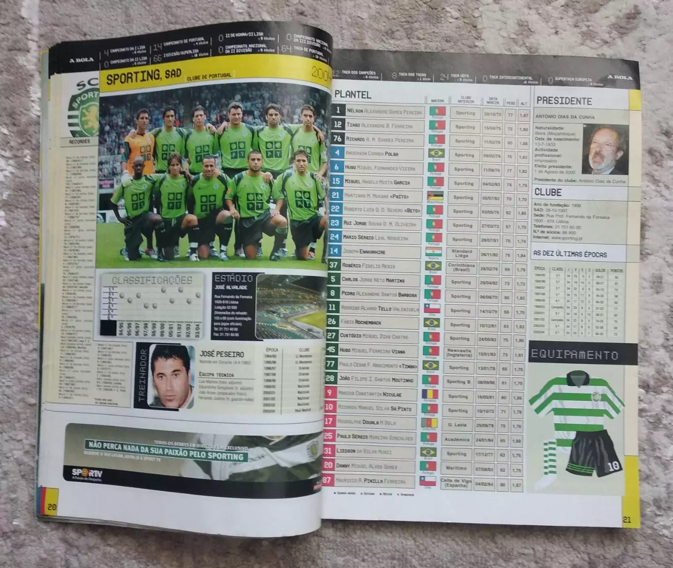 Справочник Чемпионат Португалии по футболу сезон 2004-2005 все Лиги ; A Bola 1