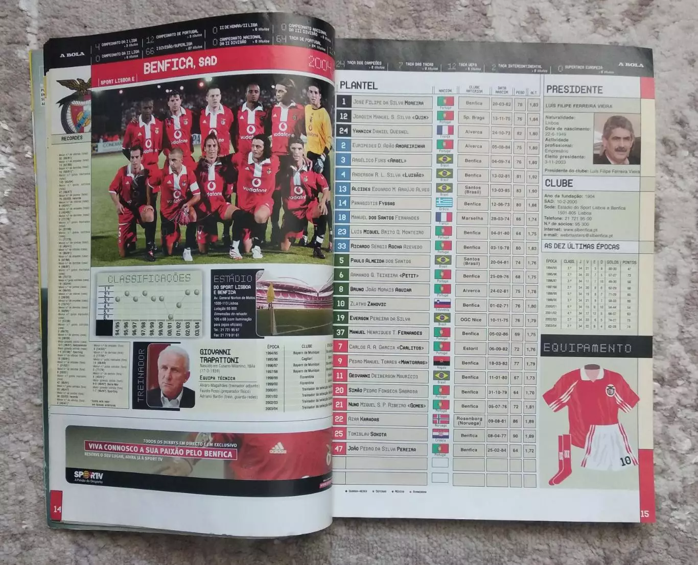 Справочник Чемпионат Португалии по футболу сезон 2004-2005 все Лиги ; A Bola 2