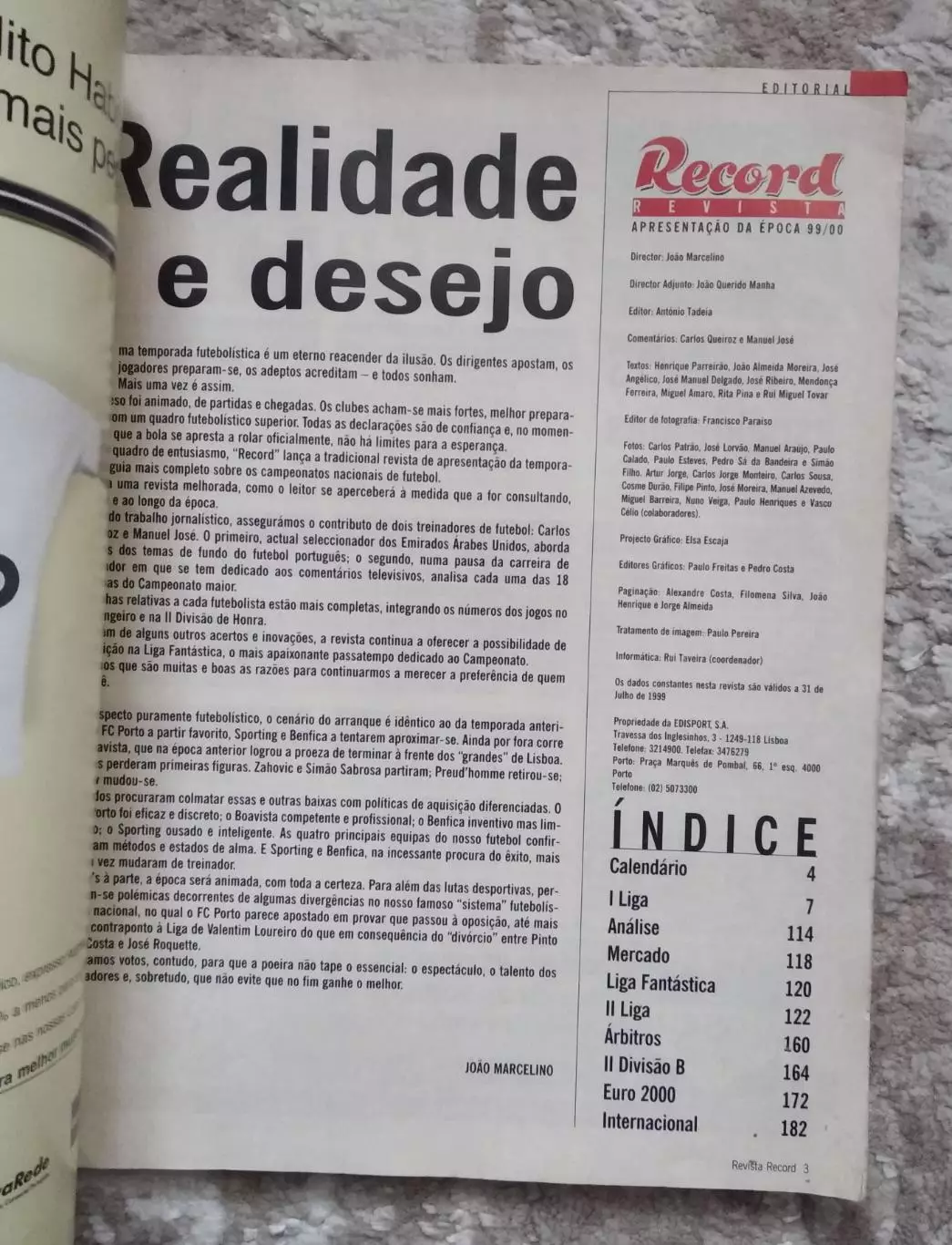 Справочник Журнал Чемпионат Португалии по футболу сезон 1999-2000 все Лиги Recor 1