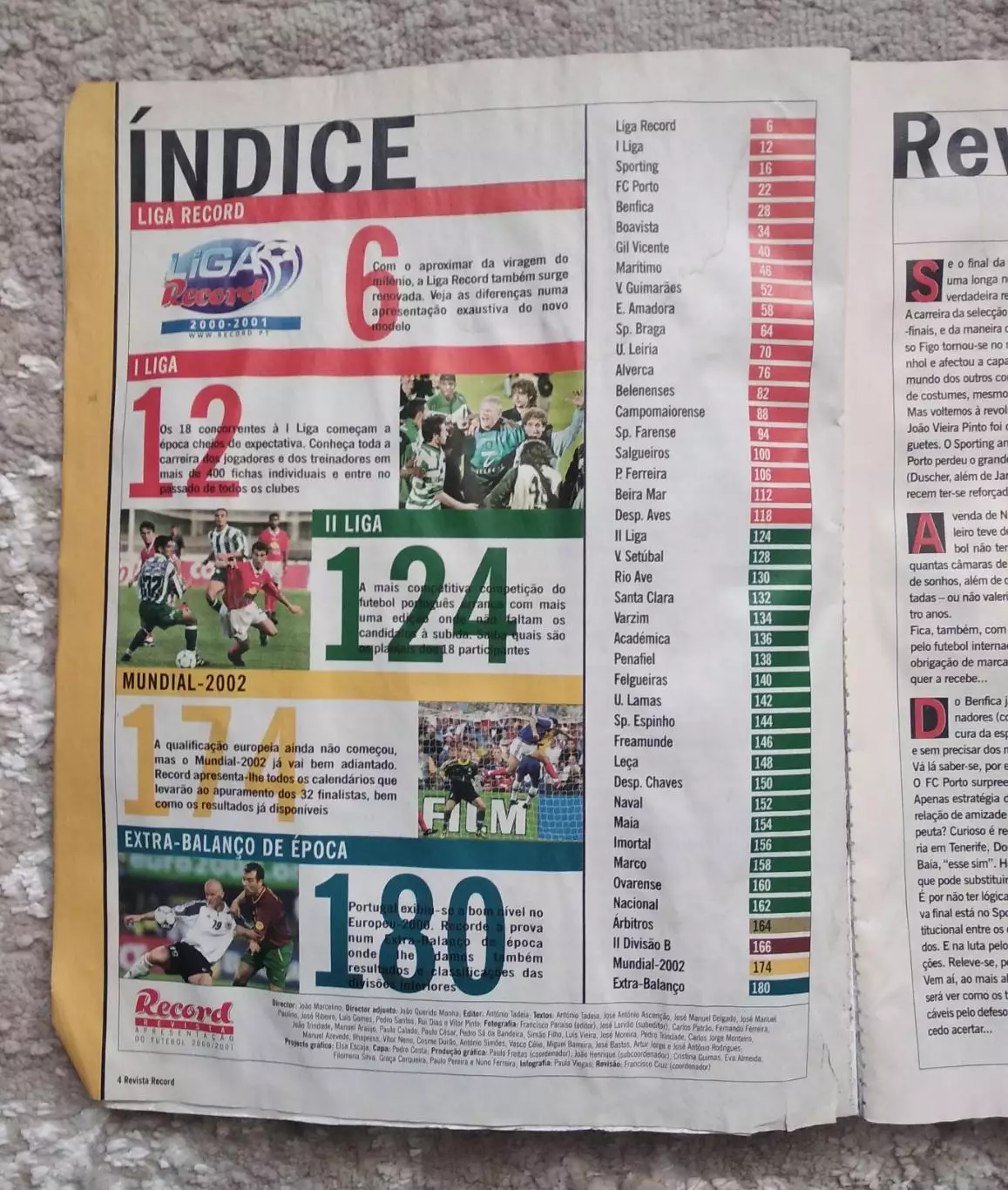 Справочник Чемпионат Португалии по футболу сезон 2000-2001 все Лиги ; Record 1