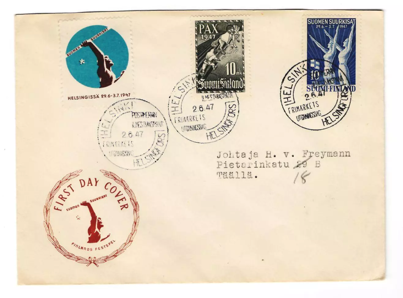 1947 Финляндия КПД конверт Спорт Гран-при Финляндии