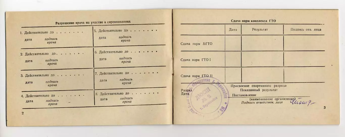 1970-е Зачетная классификационная книжка спортсмена 1