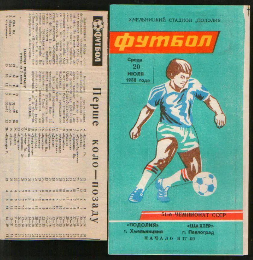 Программа Подолье Хмельницкий - Шахтер Павлоград 1988