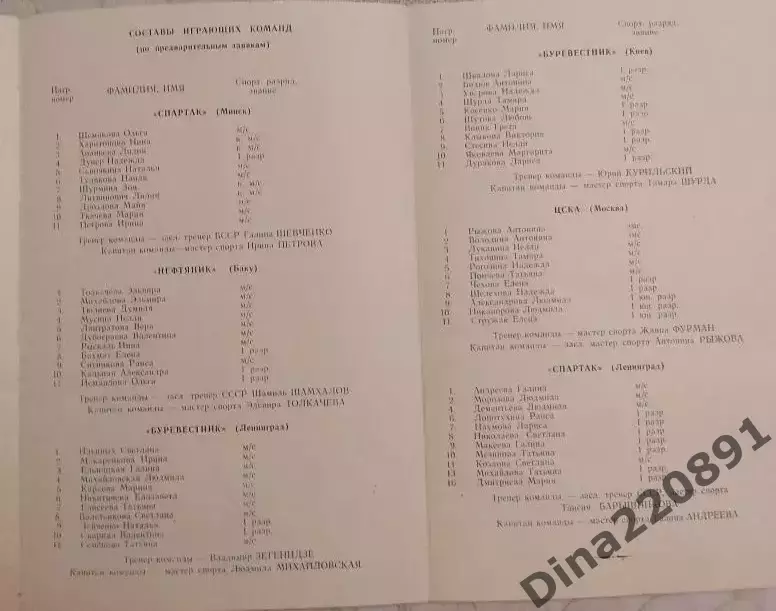 Волейбол. Всесоюзные зимние соревнования Класс А (женщины) 03-08.02.1967г. 2