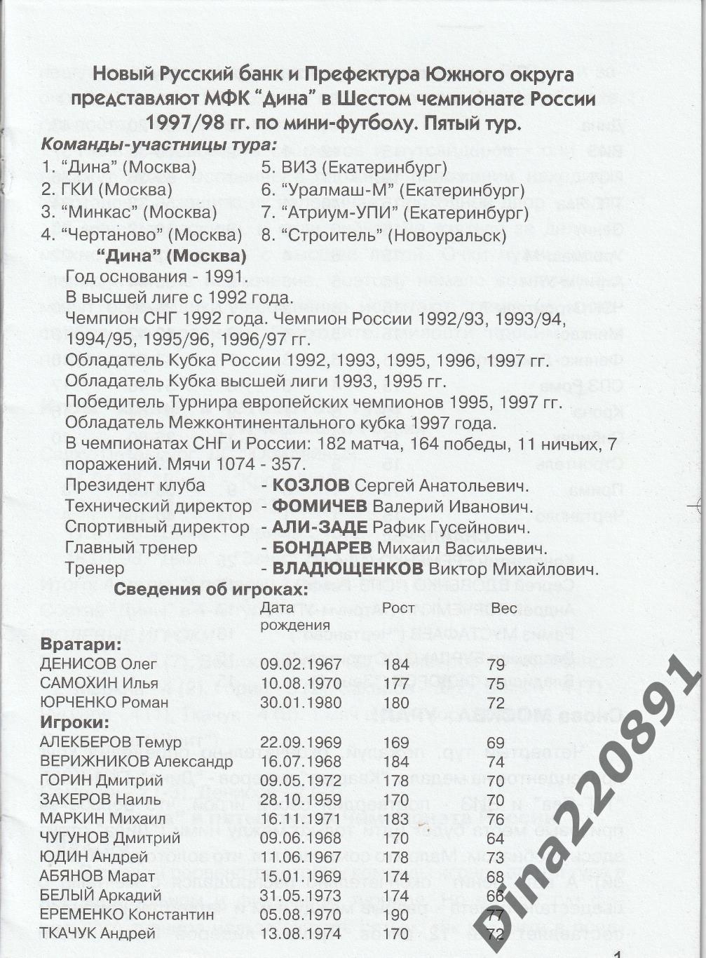 Чемпионат России мини-футбол 5-й тур сезон 1997/98гг. 1