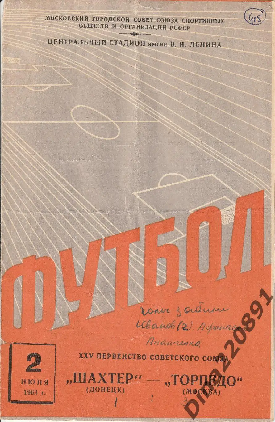 Чемпионат СССР Торпедо Москва - Шахтер 1963г