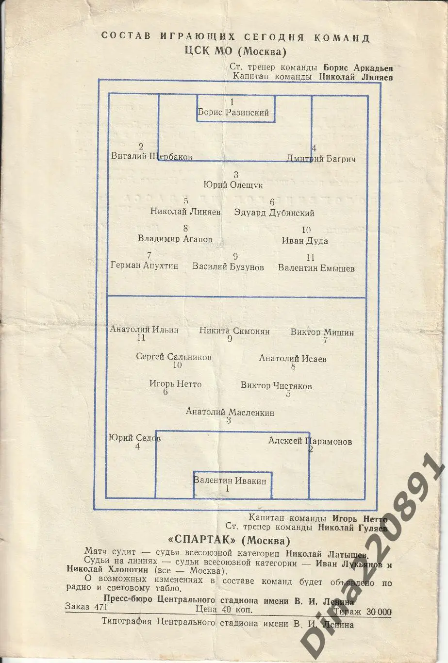 Чемпионат СССР ЦСК МО - Спартак Москва 1958г 1
