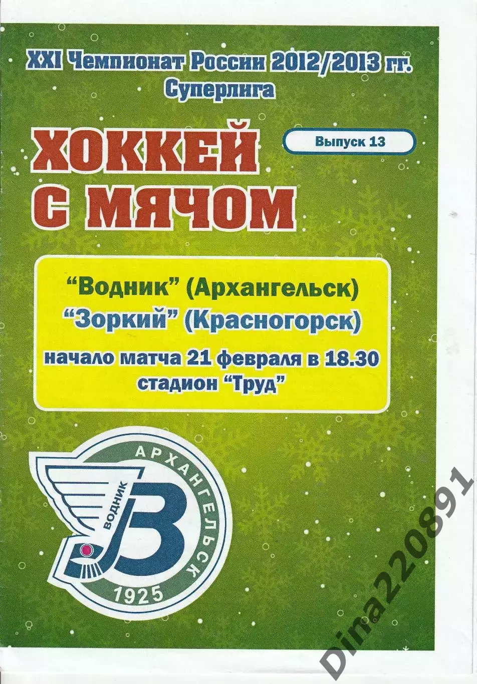 Хоккей с мячом Водник (Архангельск) - Зоркий (Красногорск) 21.02.2013