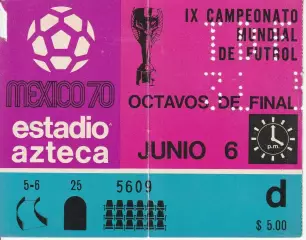 Билет матча чемпионата Мира 1970г.СССР - Бельгия. 06.06.70г Мехико