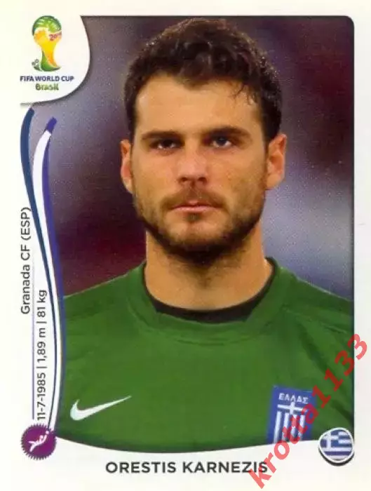 Наклейка #205 Orestis Karnezis для альбома PANINI Чемпионат Мира 2014