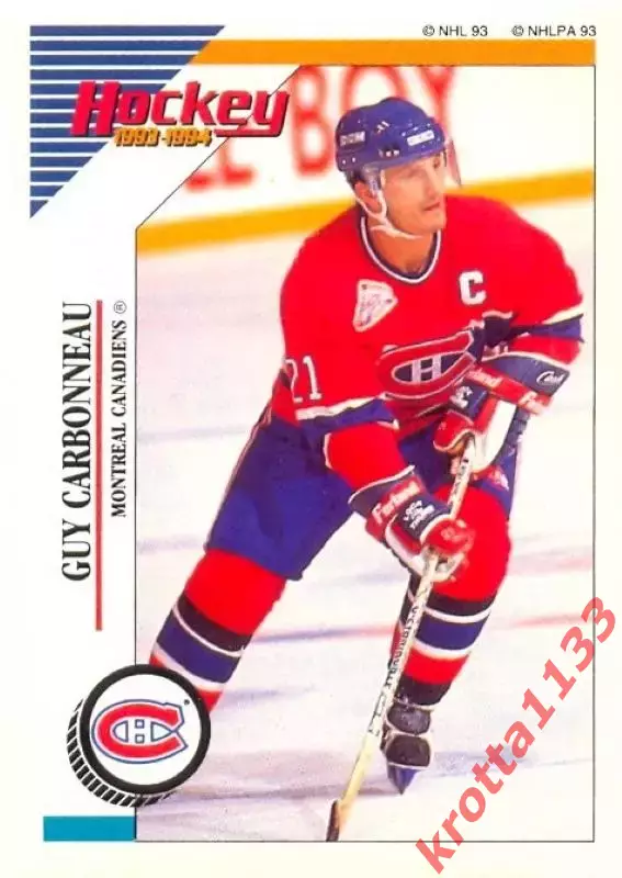 Наклейка #19 Guy Carbonneau Montreal Canadiens для альбома PANINI NHL 1993-1994