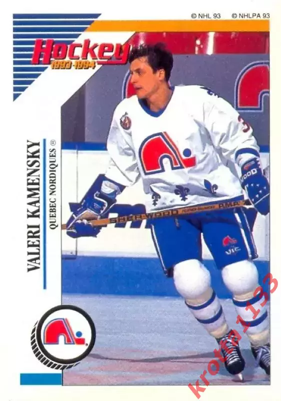 Наклейка #72 Valeri Kamensky Quebec Nordiques для альбома PANINI NHL 1993-1994