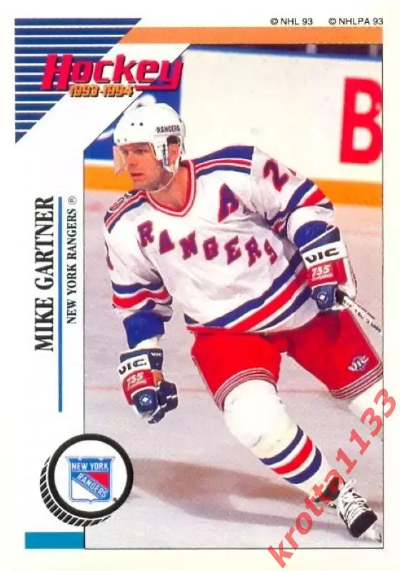 Наклейка #91 Mike Gartner New York Rangers для альбома PANINI NHL 1993-1994