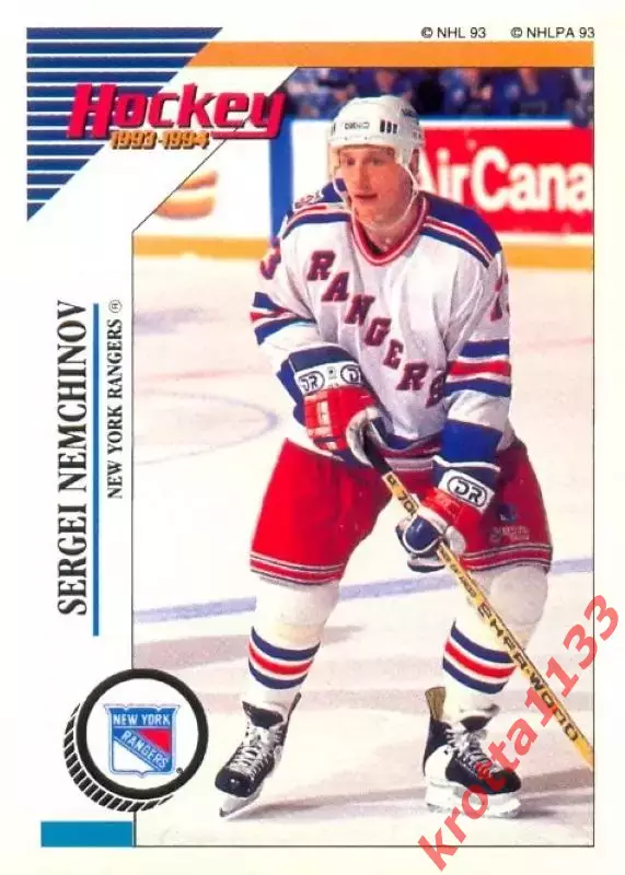 Наклейка #93 Sergei Nemchinov New York Rangers для альбома PANINI NHL 1993-1994