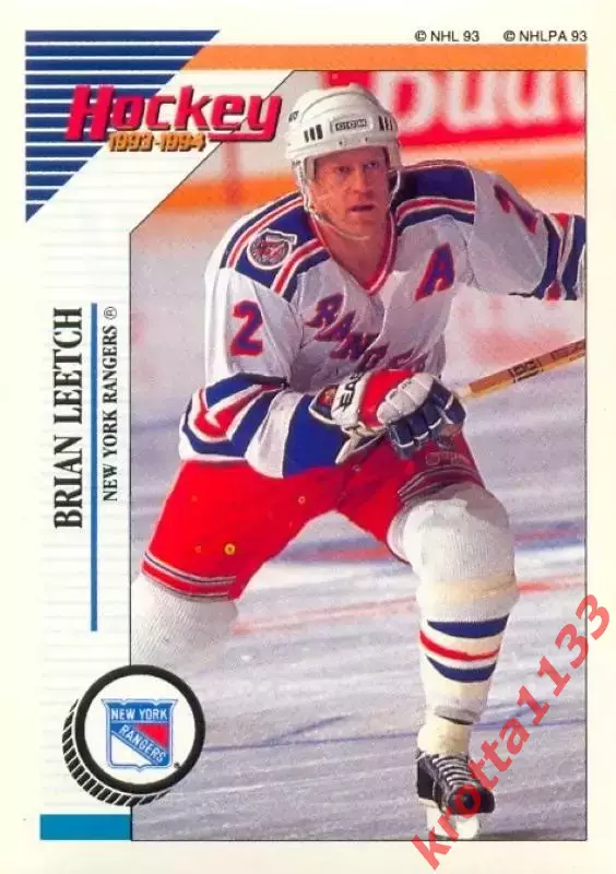Наклейка #96 Brian Leetch New York Rangers для альбома PANINI NHL 1993-1994