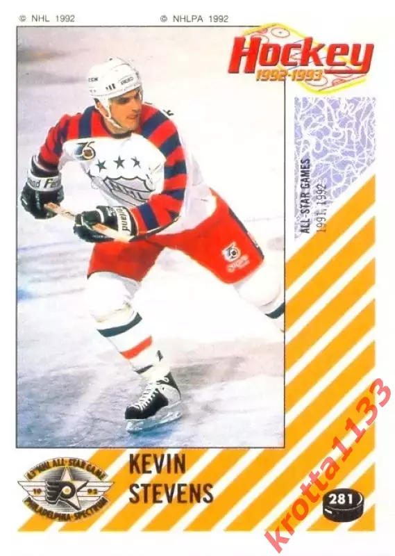 Наклейка #281 Kevin Stevens Pittsburgh Penguins для альбома PANINI NHL 1992-1993