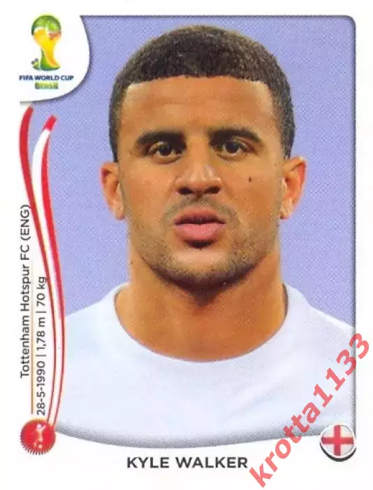 Наклейка #305 Kyle Walker для альбома PANINI Чемпионат Мира 2014