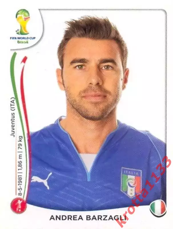 Наклейка #320 Andrea Barzagli для альбома PANINI Чемпионат Мира 2014