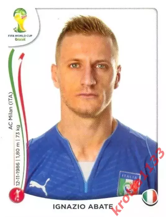 Наклейка #323 Ignazio Abate для альбома PANINI Чемпионат Мира 2014