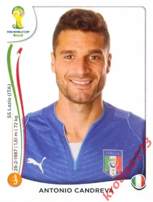 Наклейка #331 Antonio Candreva для альбома PANINI Чемпионат Мира 2014