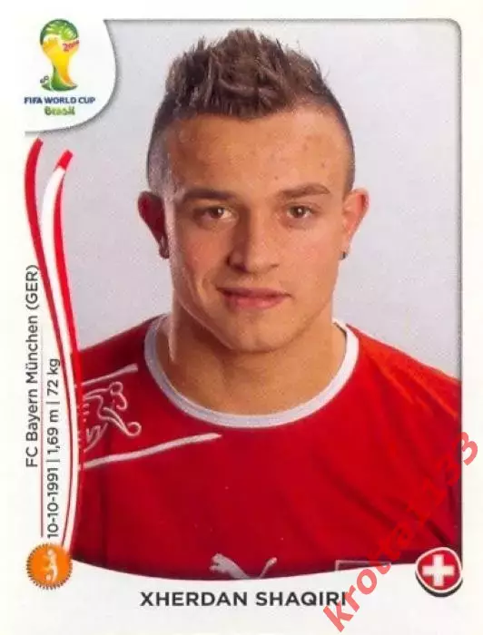 Наклейка #351 Xherdan Shaqiri для альбома PANINI Чемпионат Мира 2014