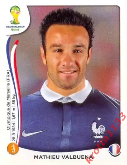 Наклейка #387 Mathieu Valbuena для альбома PANINI Чемпионат Мира 2014