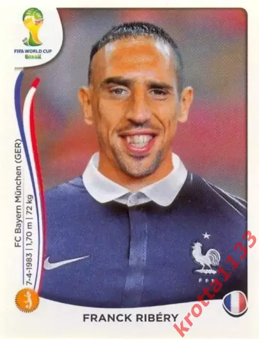 Наклейка #389 Franck Ribery для альбома PANINI Чемпионат Мира 2014
