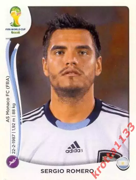 Наклейка #414 Sergio Romero для альбома PANINI Чемпионат Мира 2014