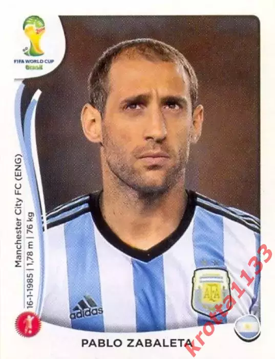 Наклейка #415 Pablo Zabaleta для альбома PANINI Чемпионат Мира 2014