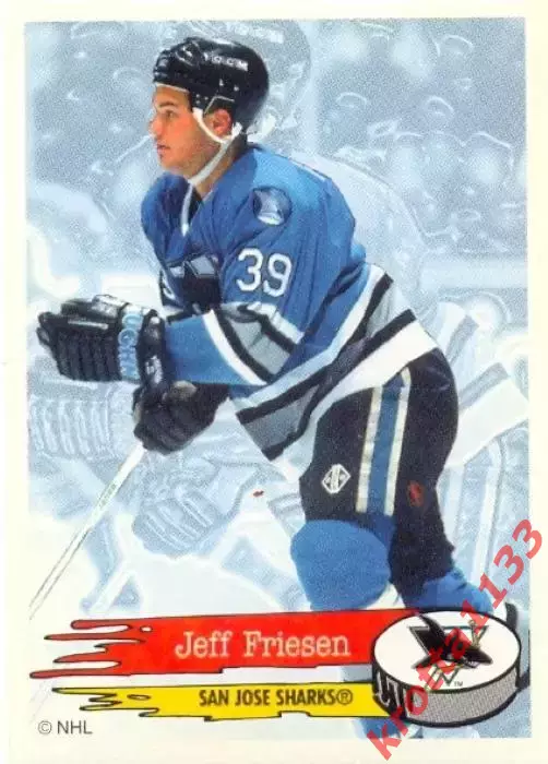 Наклейка #278 Jeff Friesen San Jose Sharks для альбома PANINI NHL 1995-1996