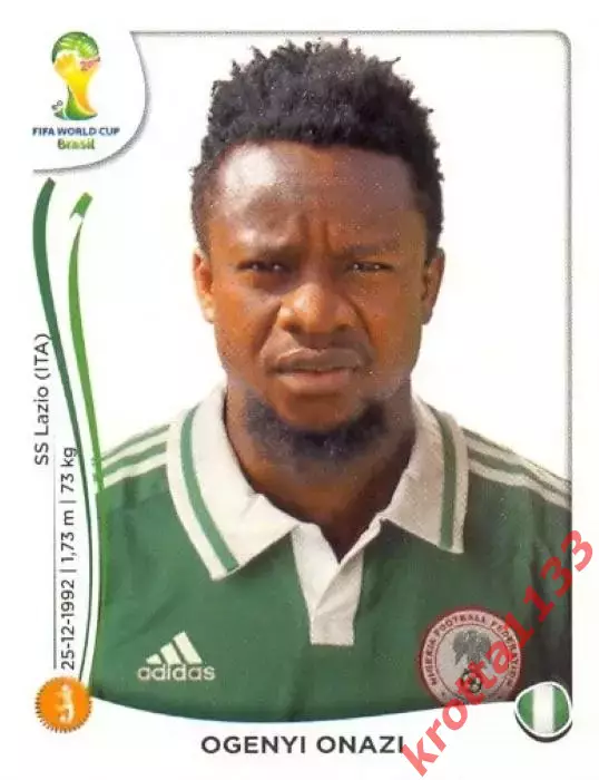 Наклейка #480 Ogenyi Onazi для альбома PANINI Чемпионат Мира 2014