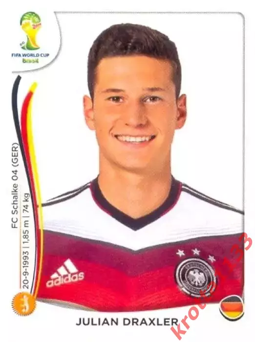 Наклейка #501 Julian Draxler для альбома PANINI Чемпионат Мира 2014