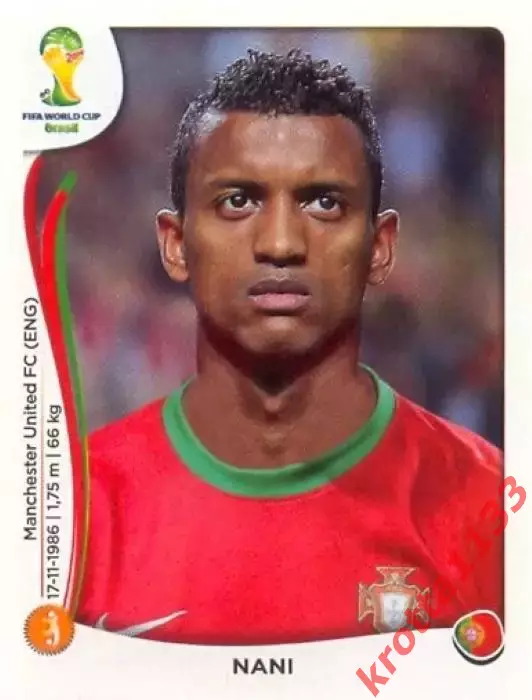 Наклейка #521 Nani для альбома PANINI Чемпионат Мира 2014