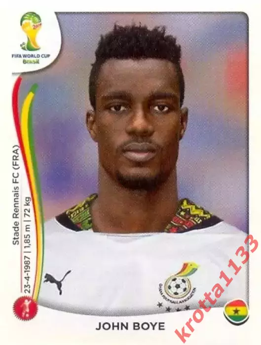 Наклейка #533 John Boye для альбома PANINI Чемпионат Мира 2014