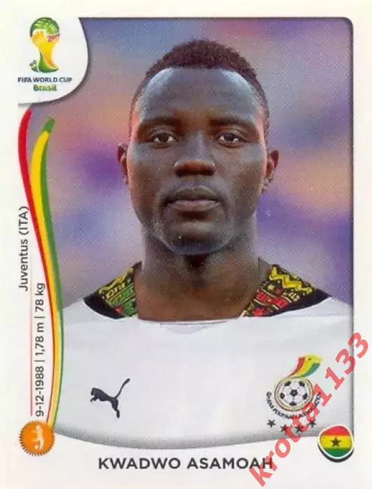 Наклейка #536 Kwadwo Asamoah для альбома PANINI Чемпионат Мира 2014