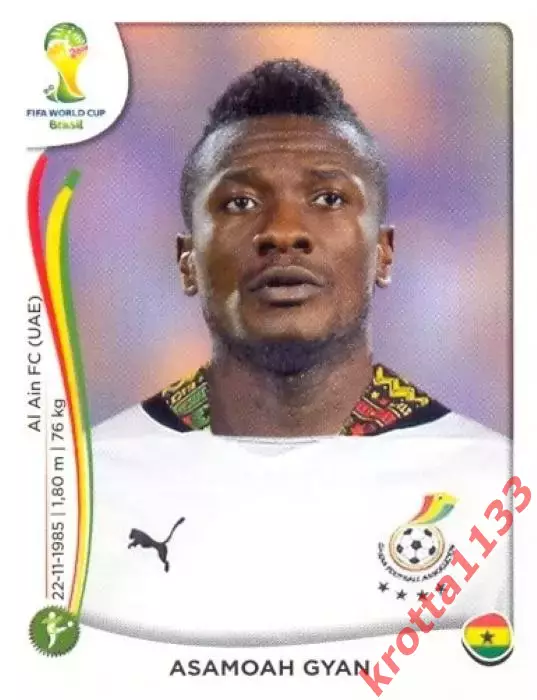Наклейка #544 Asamoah Gyan для альбома PANINI Чемпионат Мира 2014
