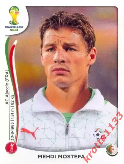 Наклейка #590 Mehdi Mostefa для альбома PANINI Чемпионат Мира 2014