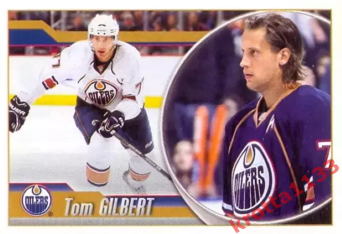 Наклейка #233 Tom Gilbert Edmonton Oilers для альбома PANINI NHL 2010-2011